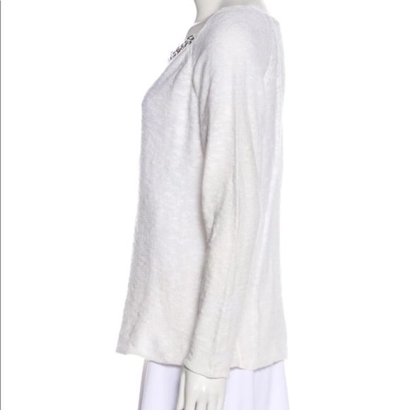 New Maje cotton ramie chunky knotted knit chain accent bateau boatneck sweater - Picture 2 of 12